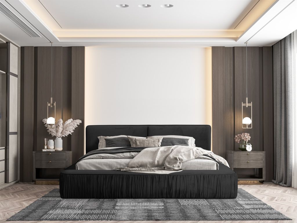 Polsterbett Doppelbett LEXIE 160x200cm in Stoff Riviera Schwarz