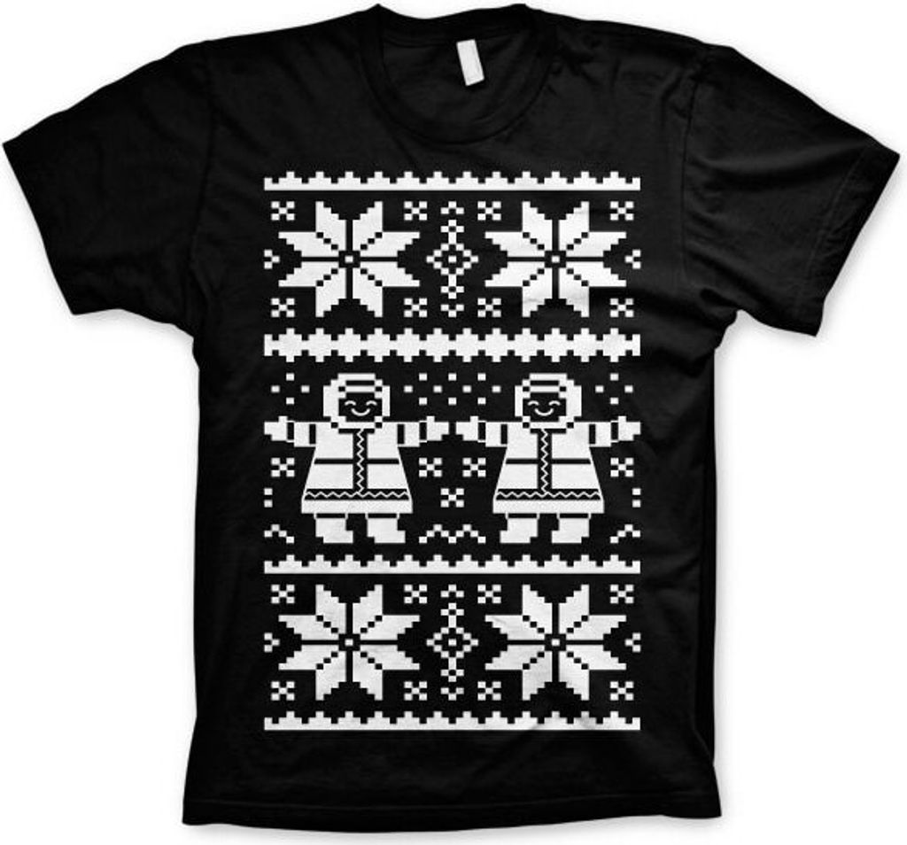 Retro X-Mas Knit Pattern T-Shirt - Small - Black