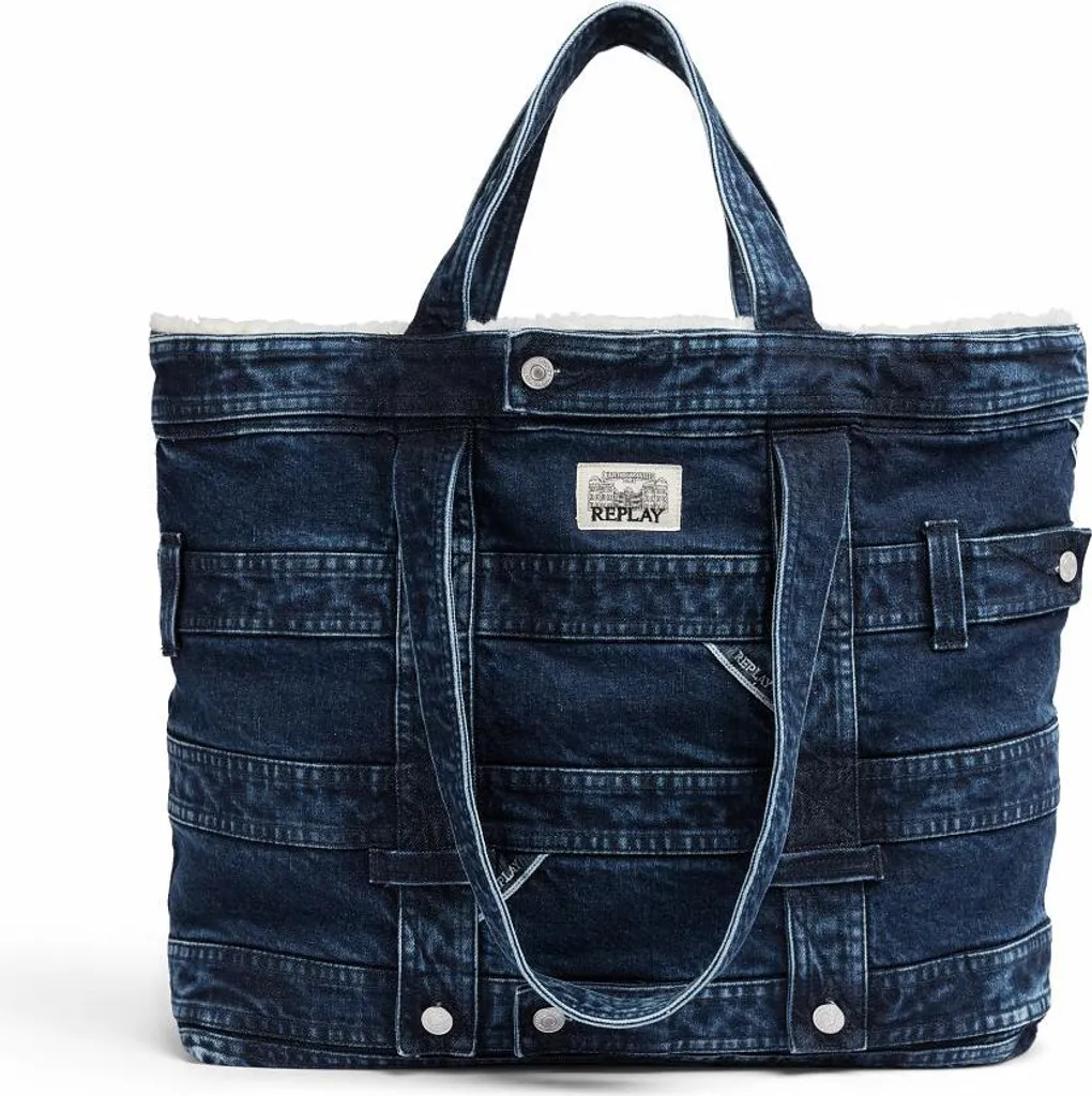 Sac Shopper REPLAY Denim Bleu - Sac à Épaule Anti-Encombrement et Stylé