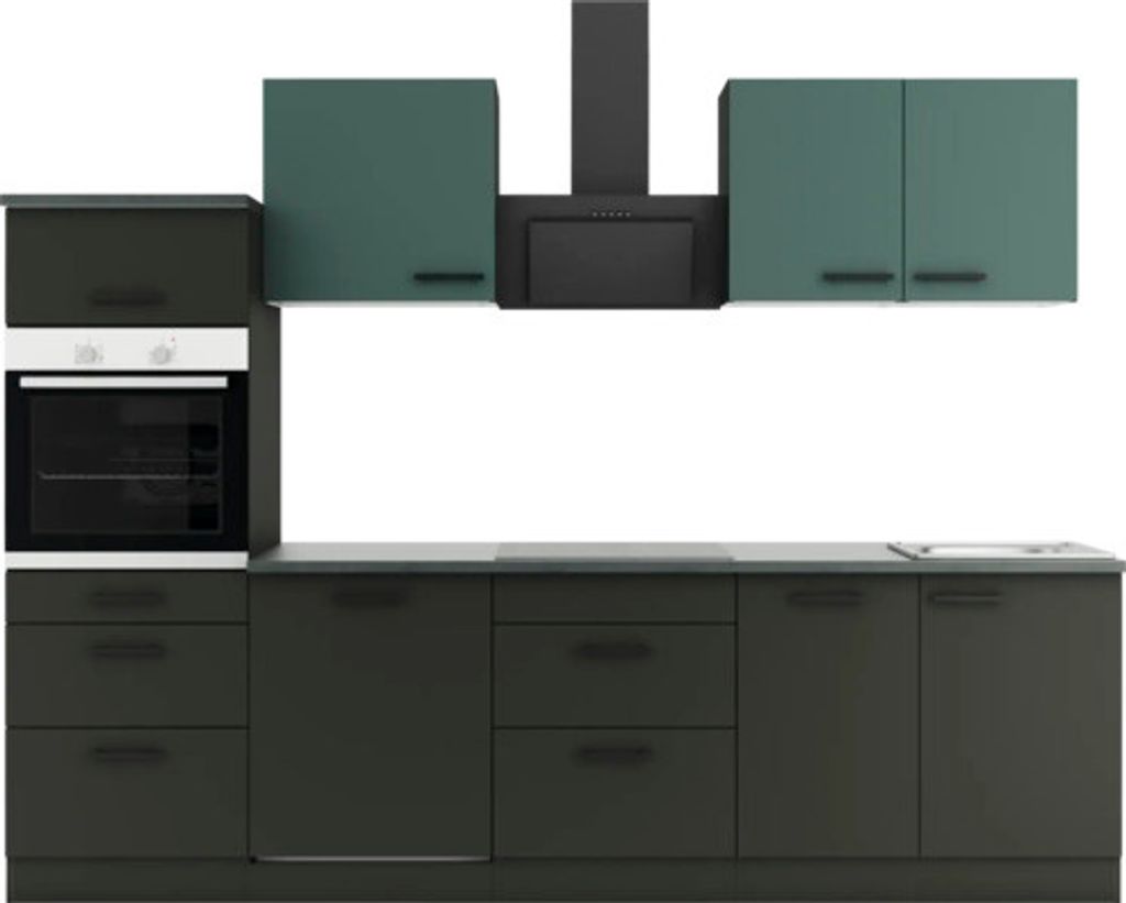 Optifit Küchenzeile ohne Geräte Verona405/Madrid420 270 cm grün anthrazit matt zerlegt Variante reversibel KPVM 2789OE-9