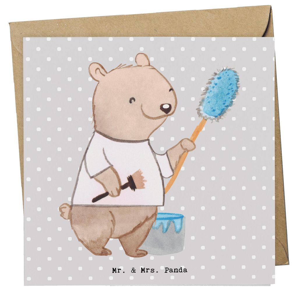 Mr. & Mrs. Panda Glückwunschkarte Maler Herz - Grau Pastell - Geschenk, Klappkarte, faltkarte, Malermeister, Tapezieren, Gesellenprüfung, doppelk...