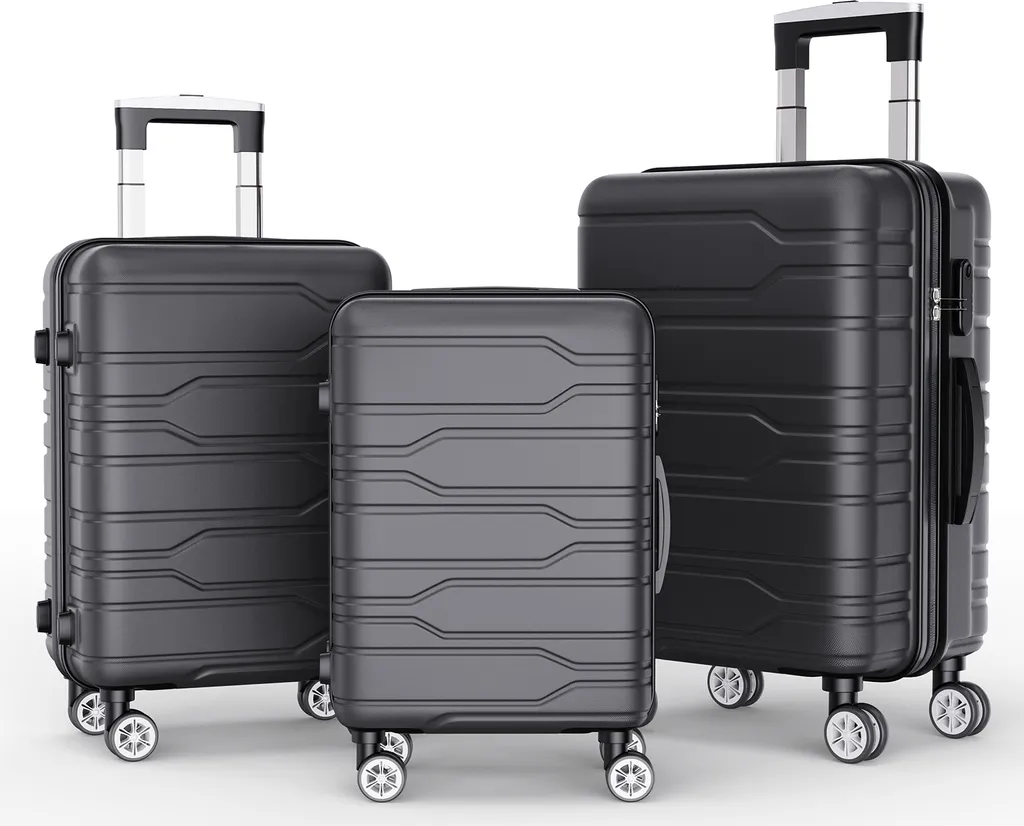 UnboxG Set di valigie 3 pezzi nero a guscio duro Valigia da viaggio ABS leggero Trolley Rolling Valigia a guscio duro Set di valigie a guscio duro - M-L-XL