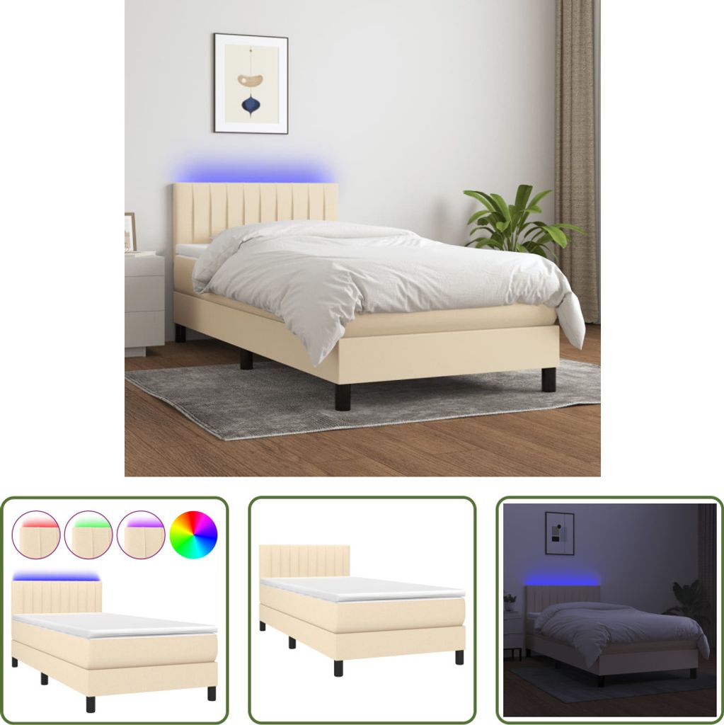 The Living Store Boxspringbett mit Matratze & LED Creme 80x200 cm Stoff