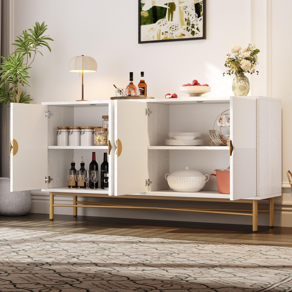 MODFU Kommode mit mit 4 Türen,B160×T40×H82cm,Sideboard mit Stauraum,Mehrzweckschrank,Küchenschrank für Schlafzimmer und Wohnräume,Weiß