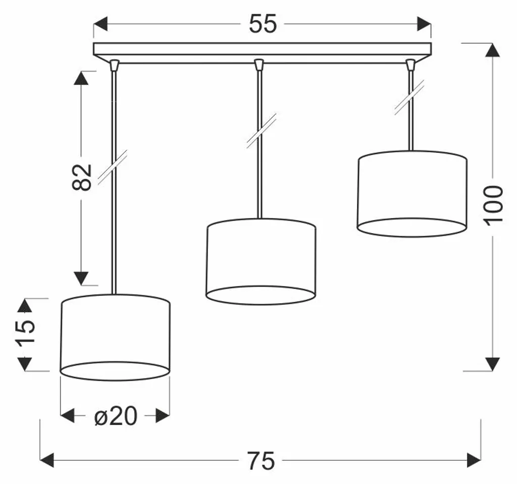 Suspension de plafond pour table à manger PANDY 3 lampes E27 noir