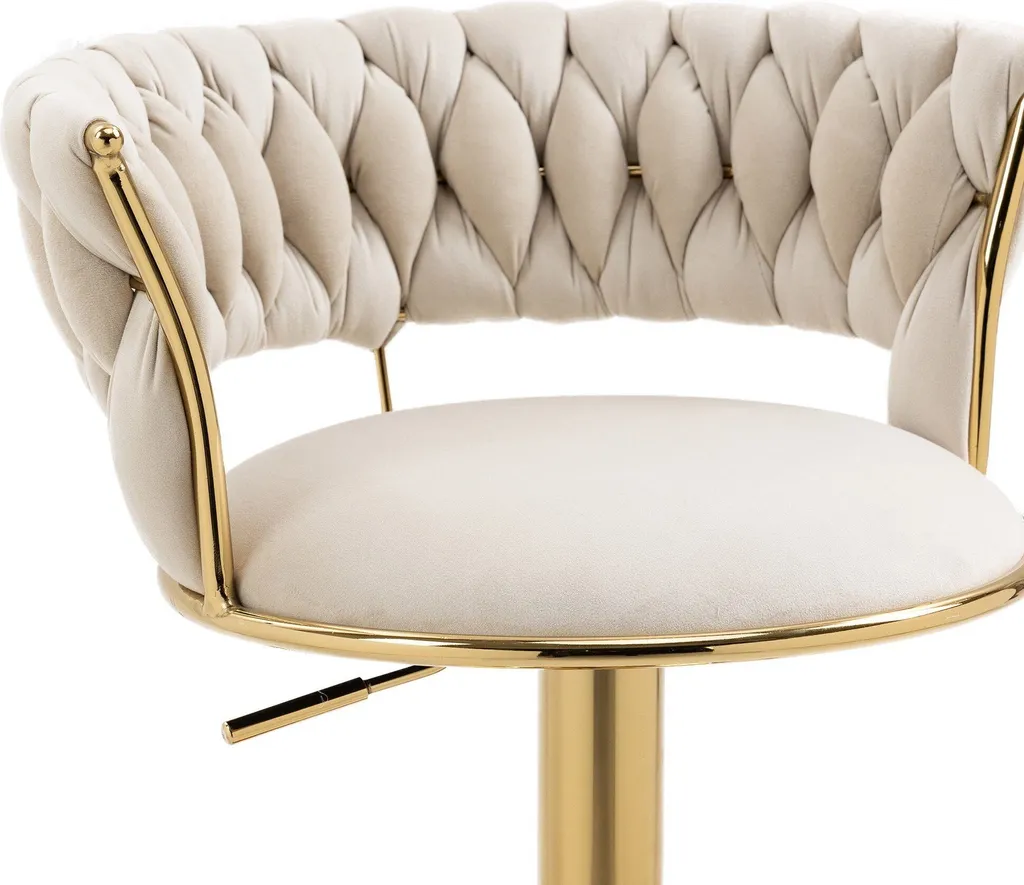 Tabouret bar confortable velours ivoire : assise stable et réglable - 5