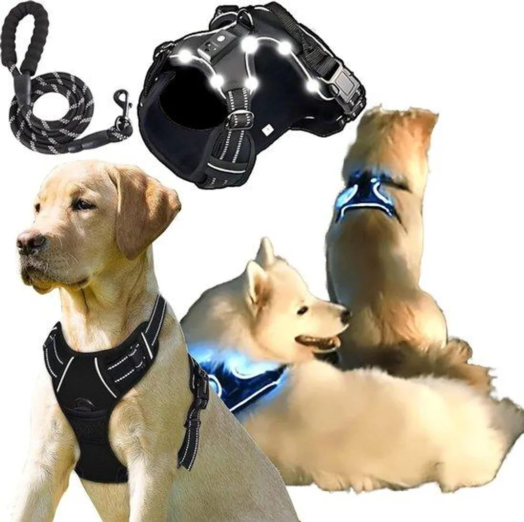 Harnais anti-traction ajustable noir pour chien de petite et grande taille