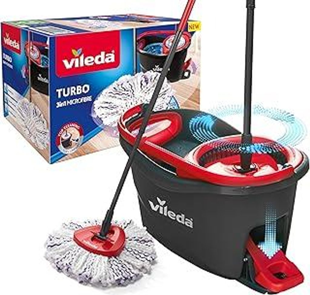 Vileda Turbo 3in1 Komplett-Set| Wischmopp mit Mikrofaser-Moppkopf gegen hartnäckigen Schmutz| Eimer mit Pedal-Schleuder -Für alle Böden| Entfern...
