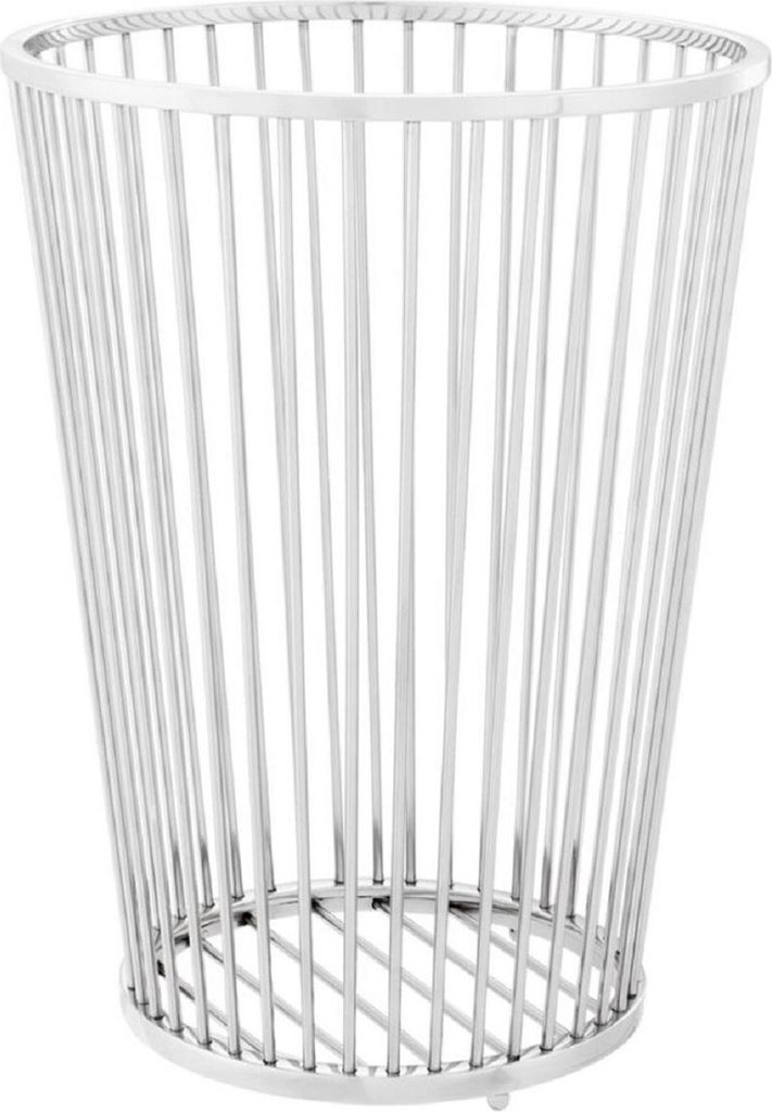 Casa Padrino Luxus Edelstahl Wäschekorb Silber Ø 30 x H. 40,5 cm - Luxus Badezimmer Accessoires