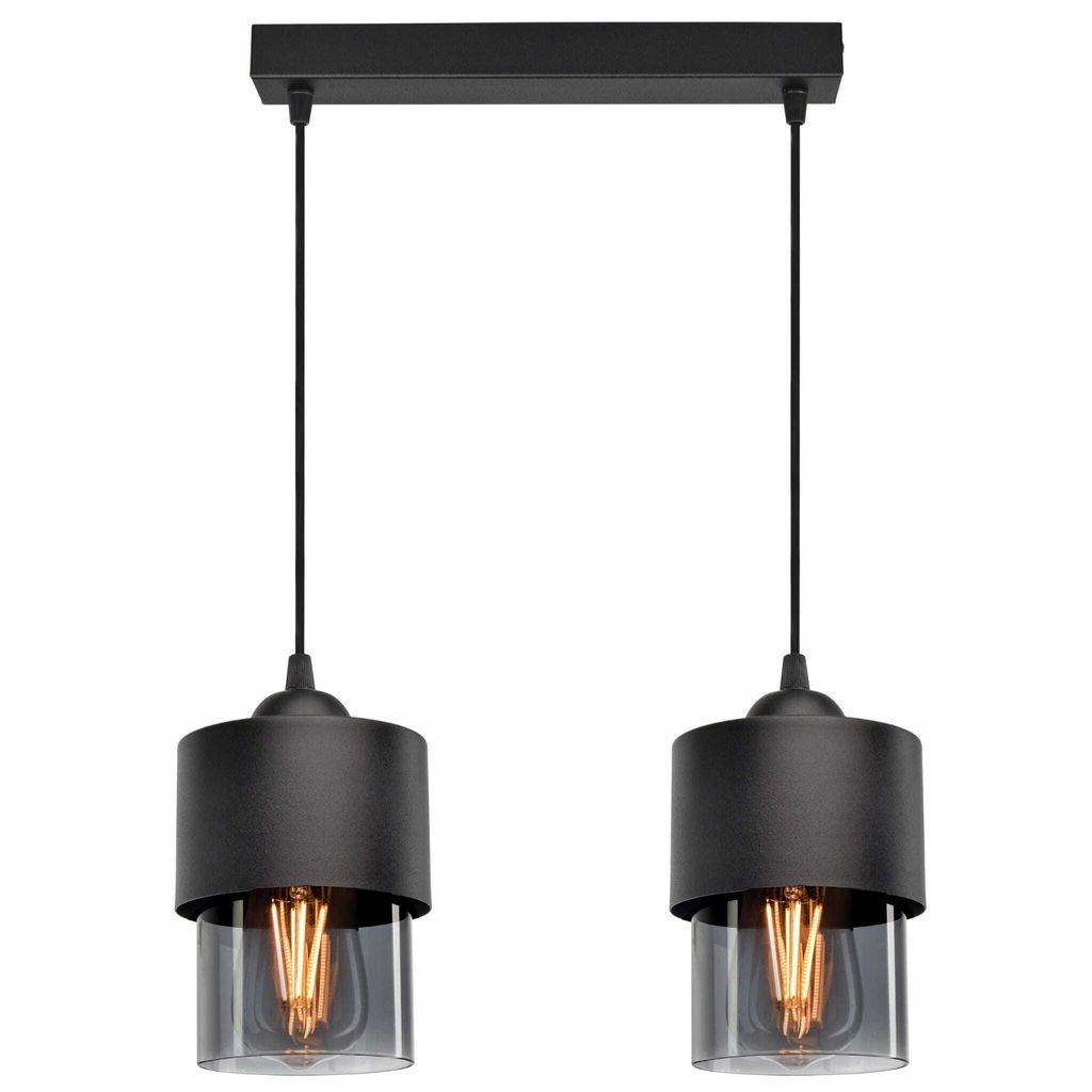 LUXOLAR Pendelleuchten 2 flammig Schwarz mit getöntes Glasschirm E27 60 W, Deckenleuchte für Wohnzimmer, Küchen - Hängelampe Modern Design