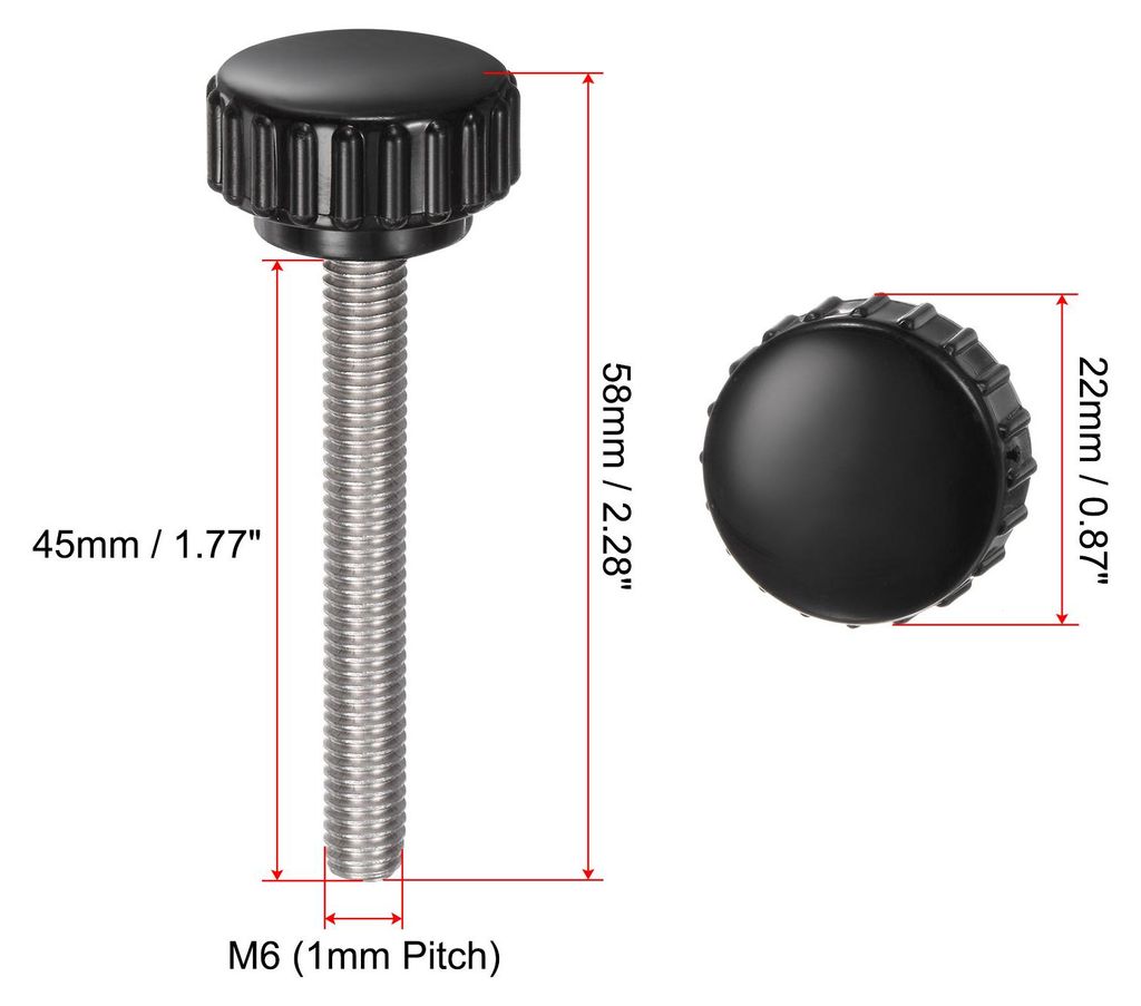 6 Stš¹ck R?ndelschraube mit Gewinde M6 x 45mm x 22mm Rundkopfschraube Edelstahl 304 Rundgriffbolzen Klemmkn?pfe 22mm Handkn?pfe Daumenschrauben S...