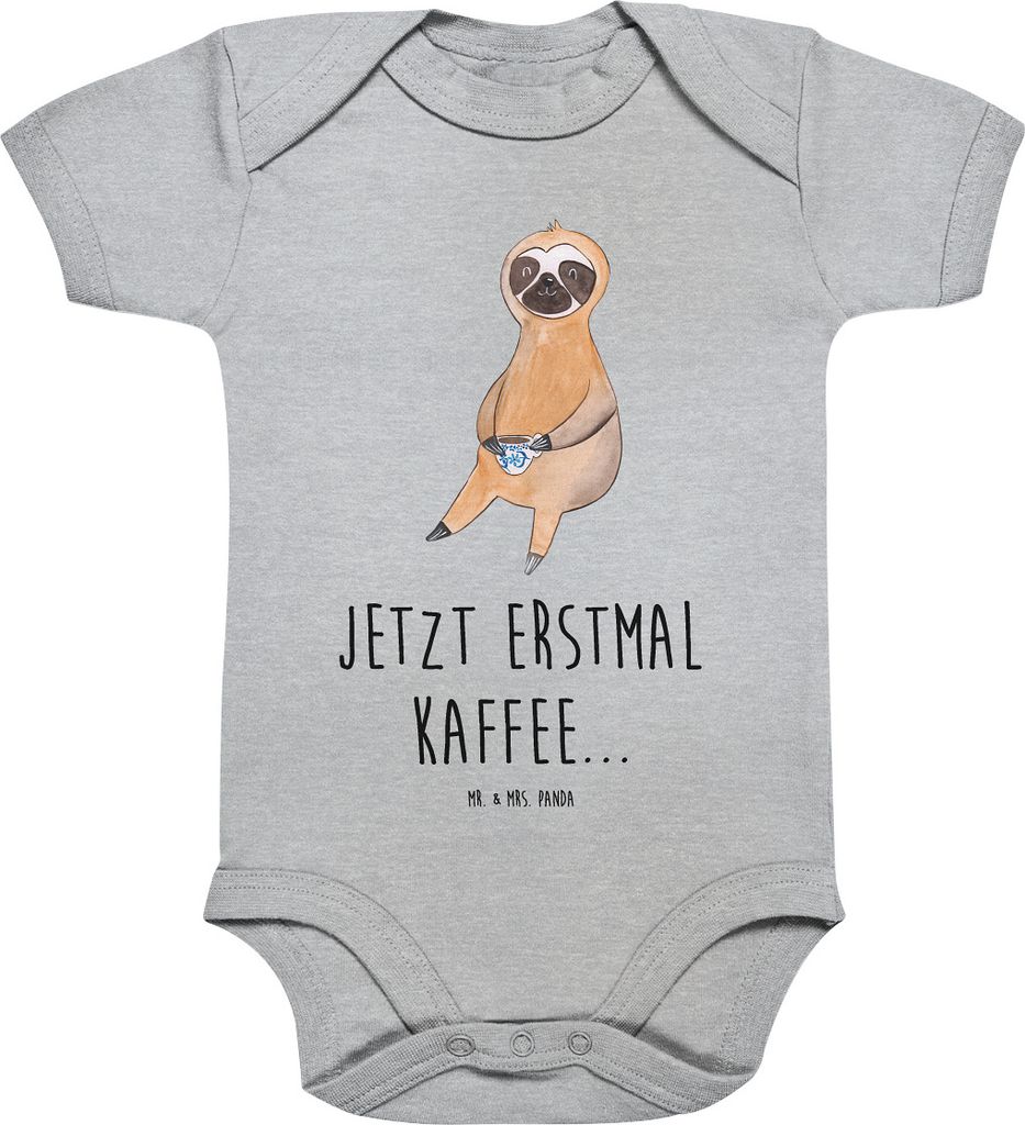 Mr. & Mrs. Panda Strampler Baby Faultier Kaffee 1. - 3. Monat - Heather Grey - Geschenk, babykleidung body, Coffee, Babybody, Kaffeetasse, Babystra...