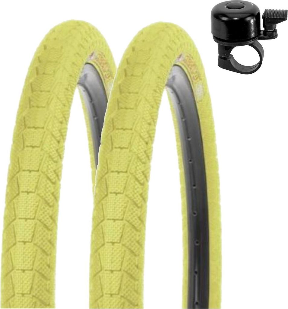 2 x Kenda K-907 Krackpot 20" BMX Fahrradreifen Fahrradmantel in Gelb 50-406 (20 x 1.95) inkl. Fahrradklingel