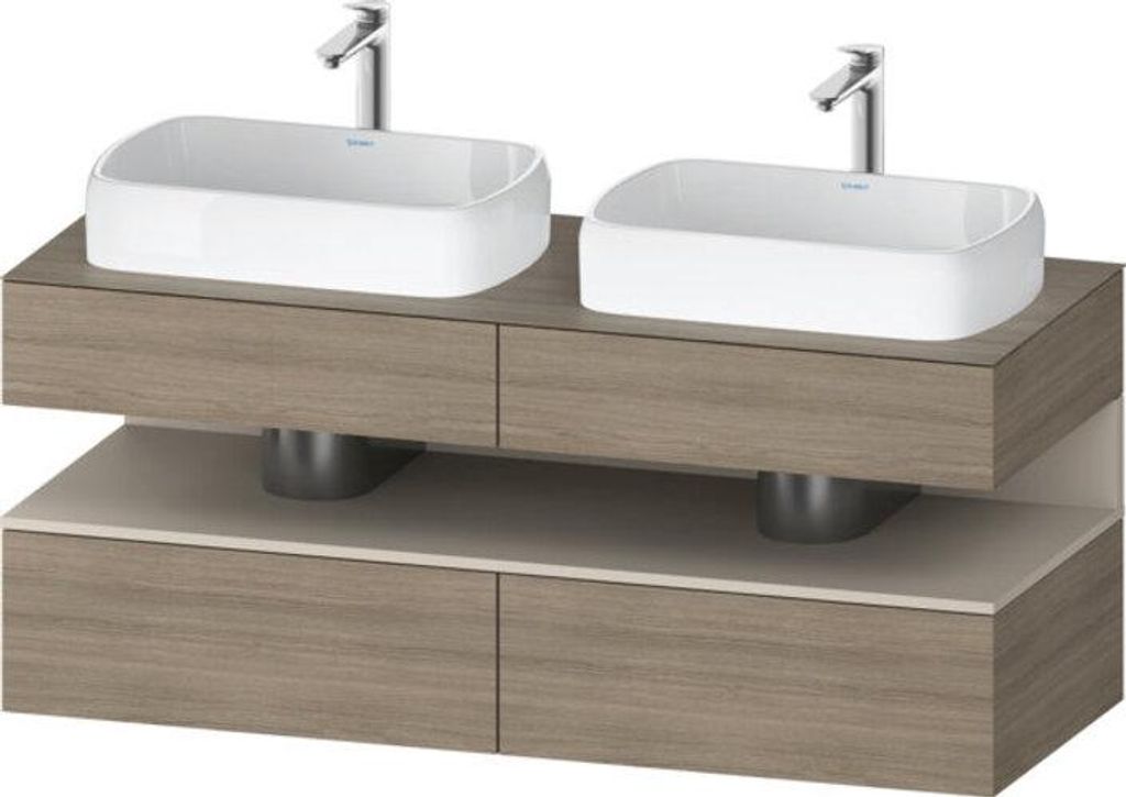 Duravit Qatego Konsolenwaschtischunterbau, 2 Auszüge, 2 Schubkästen, 2 Ausschnitte, 1400x550x600mm, Nische Taupe Supermatt, QA4767083350010