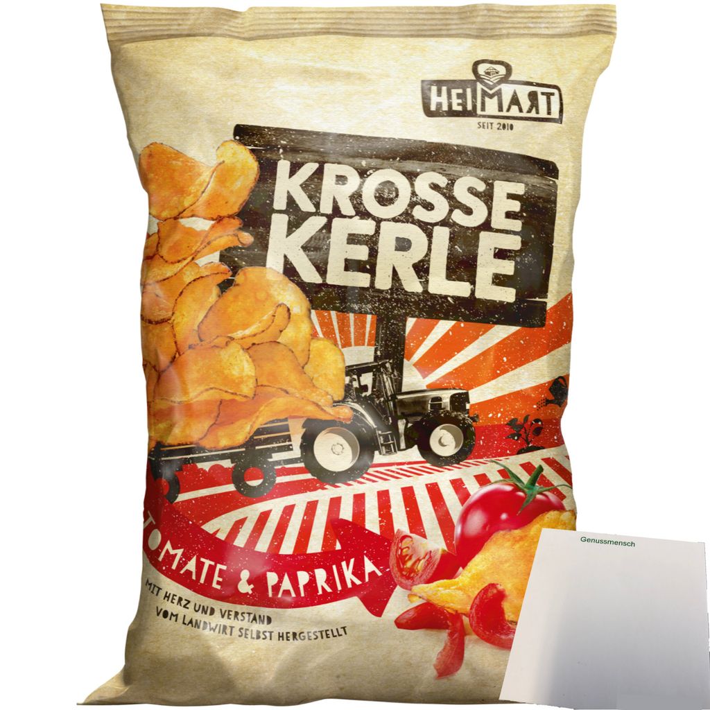 HeiMart Krosse Kerle Tomate & Paprika Chips in der Schale geröstet (115g Packung) + usy Block