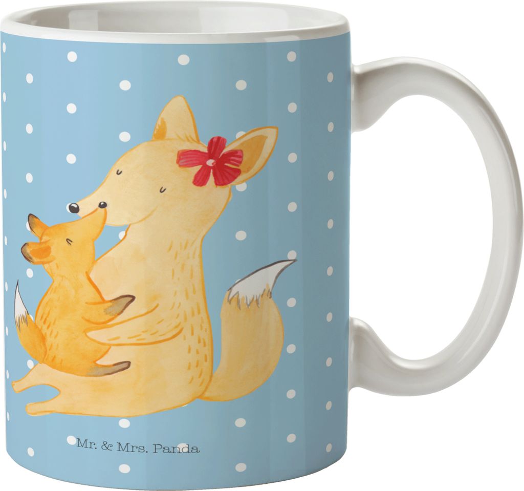 Mr. & Mrs. Panda Kaffeetasse Fuchs Mama - Blau Pastell - Geschenk, Muttertag, Teetasse, Mami, Tasse, Becher, Kaffeebecher, Mutter, Schoß, Trinkbecher