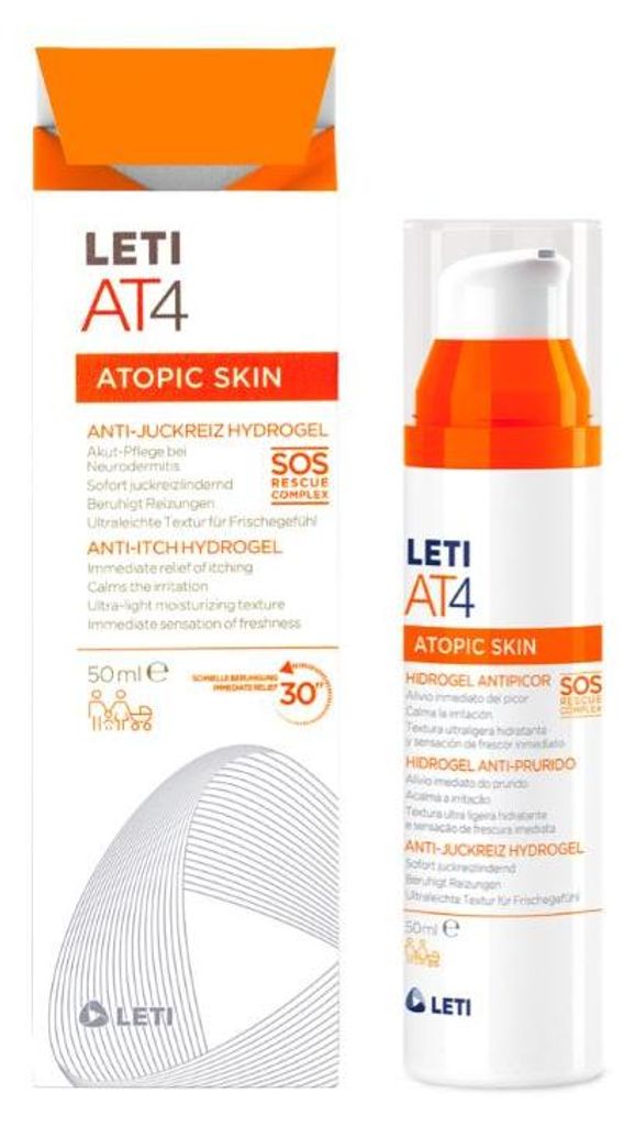 LETI AT4 Anti-Juckreiz Hydrogel - Beruhigender SOS-Helfer gegen quälenden Juckreiz bei trockener oder zu Neurodermitis neigender Haut, 50 ml Gel