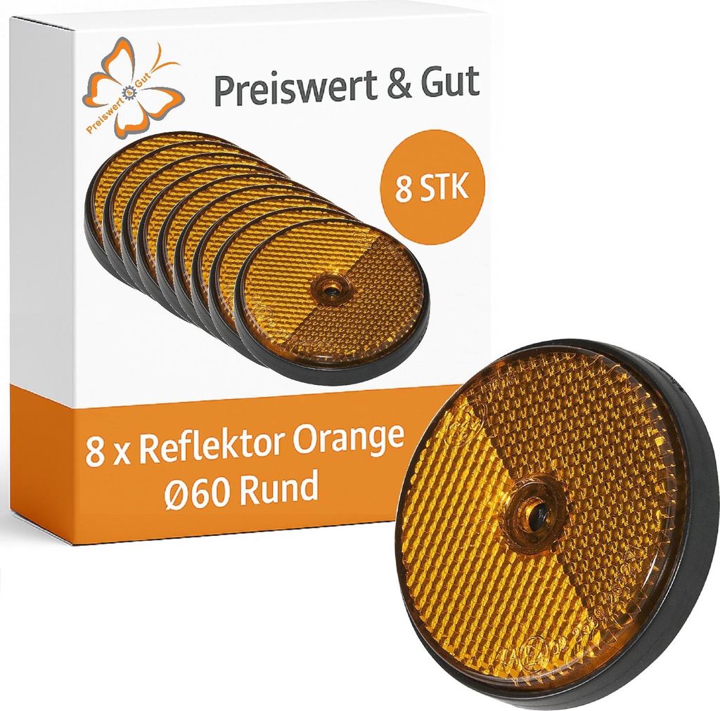 8 x Reflektor für Anhänger – orange Katzenaugen Ø60mm, Schraubloch, Seitenreflektoren für Wohnmobile, Trailer & Caravan