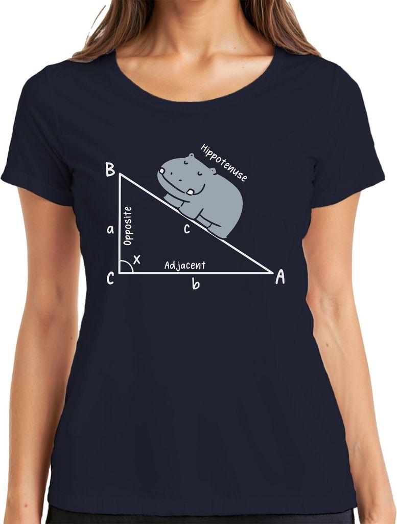 Hippotenuse Mathe Trigonometrie Dreieck Hippo Geschenk Lehrer Damen T-Shirt, Navy, S