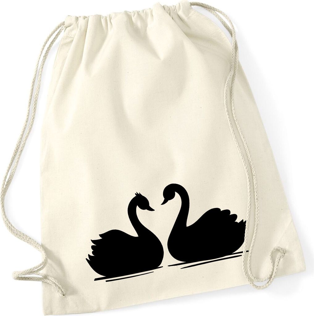 Huuraa Turnbeutel Schwan Pärchen 12 Liter Natural Baumwolle Rucksack Geschenkidee