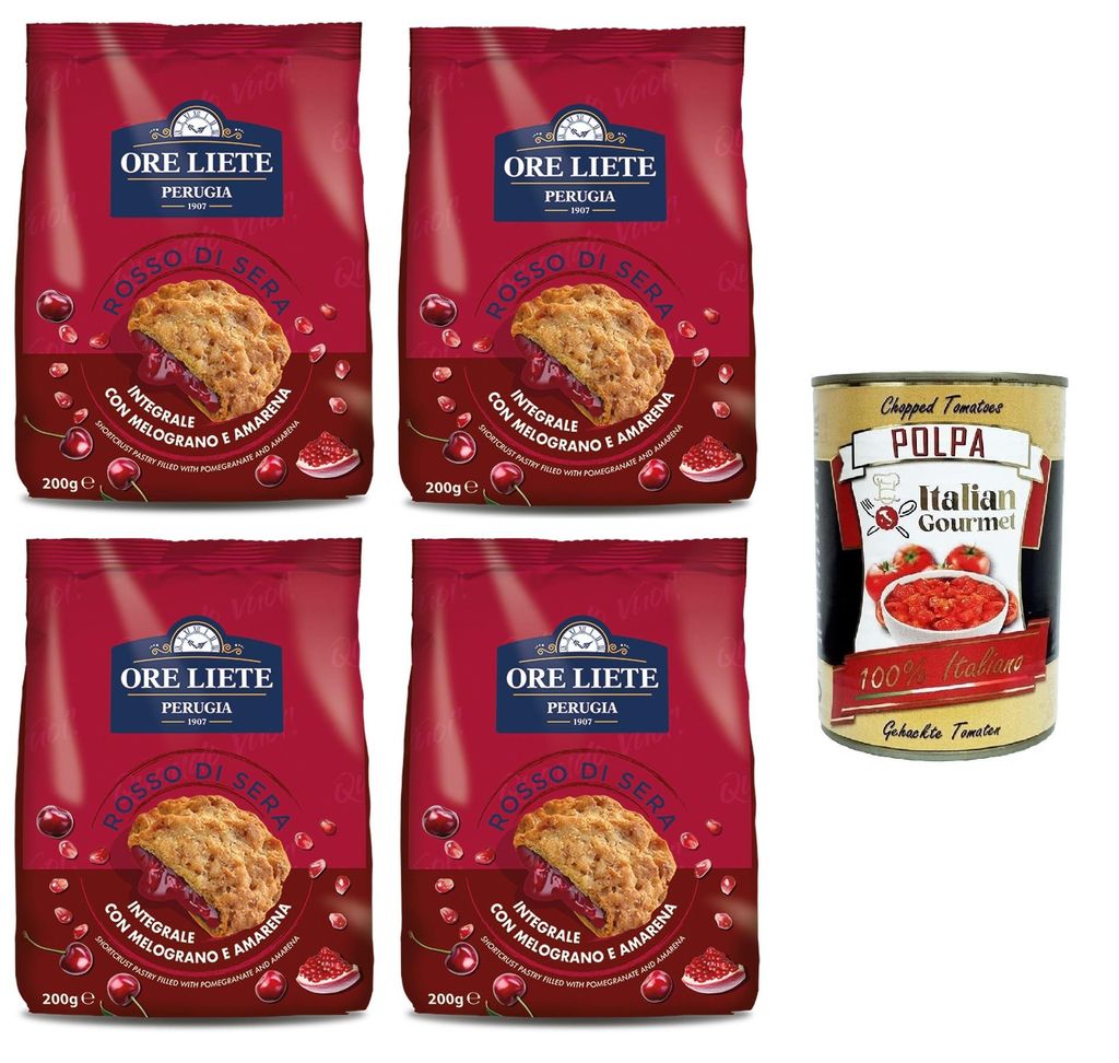 Ore Liete Perugina Rosso Di sera Biscotto integrale Con Melograno e Amarena Rot Abends Vollkornkeks mit Granatapfel und Schwarzkirsche 4x200gr + It...