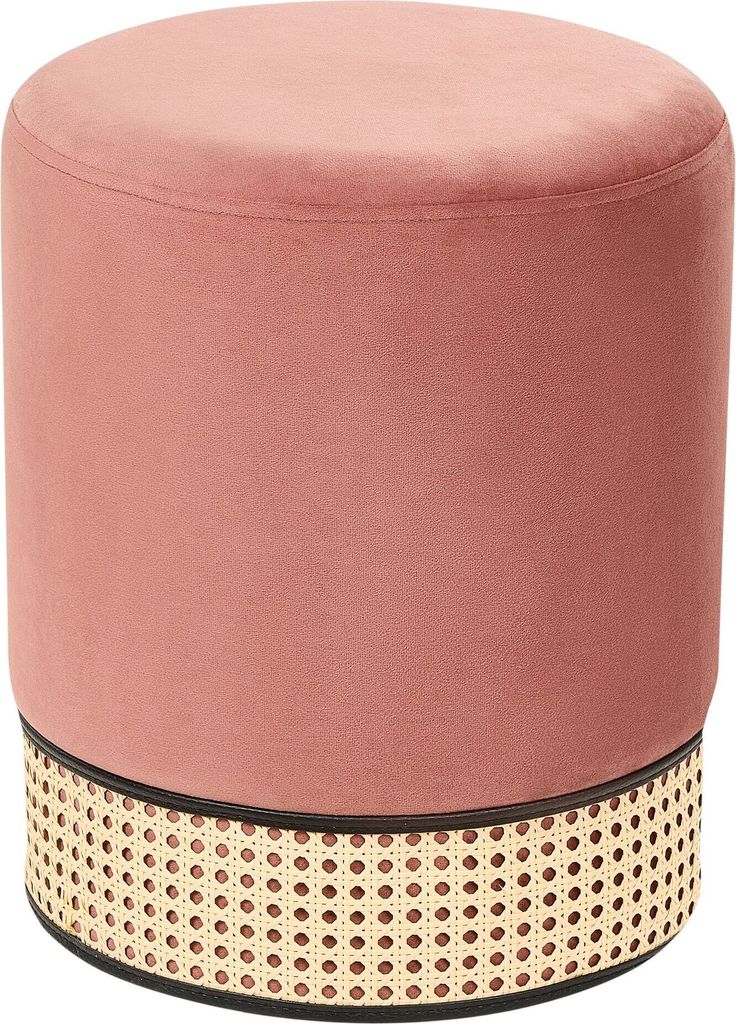 BELIANI Pouf Rosa Samt 35 cm mit Wiener-Geflecht Rund Einfarbig Modern Glamourös Sitzhocker Ottoman Fußhocker Schemel für Wohnzimmer Schlafz...
