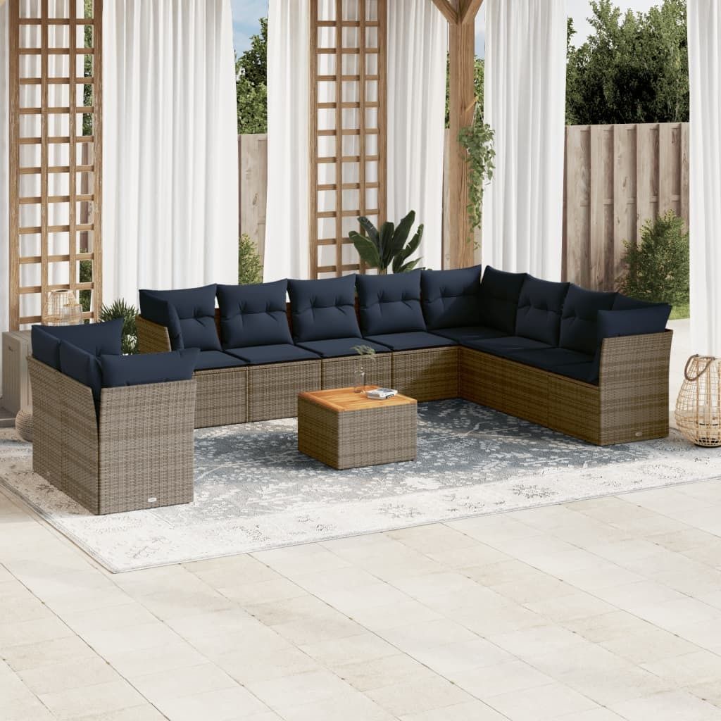 Maison Exclusive - 11-tlg. Garten-Sofagarnitur mit Kissen Grau Poly Rattan