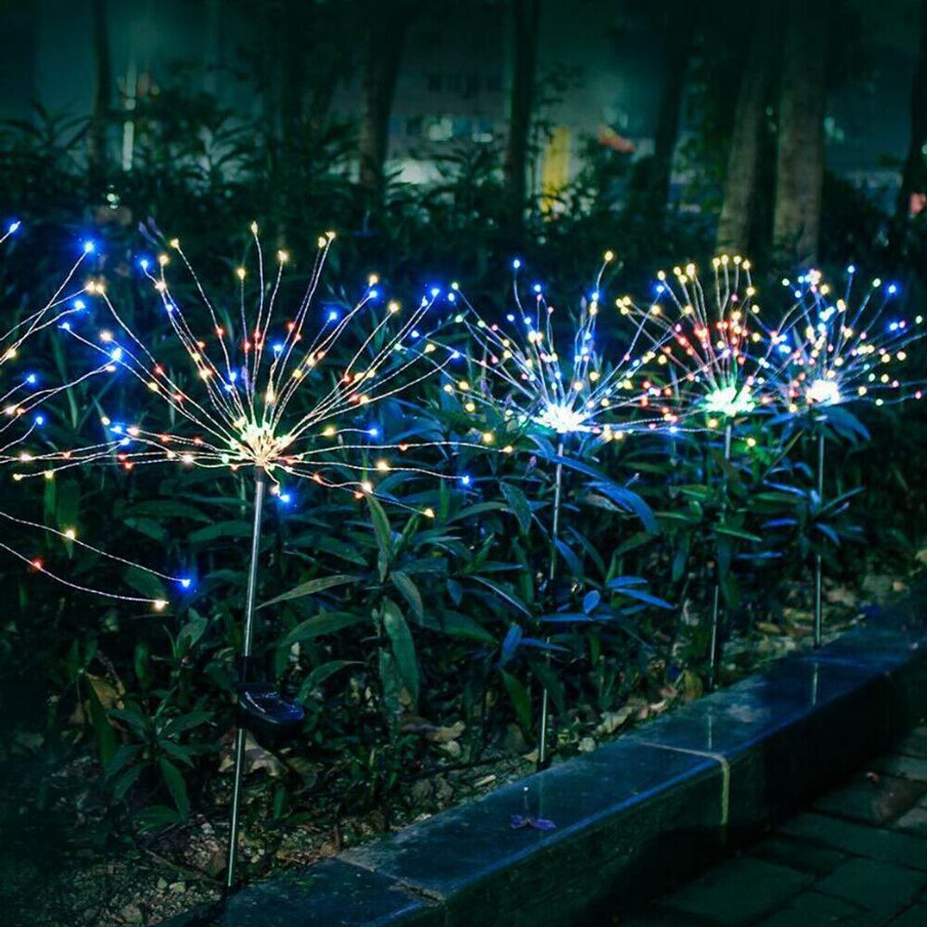 2Stk 120LED Solarlampe LED Feuerwerk Licht Lichterkette Garten Mehrfarbig Außen 