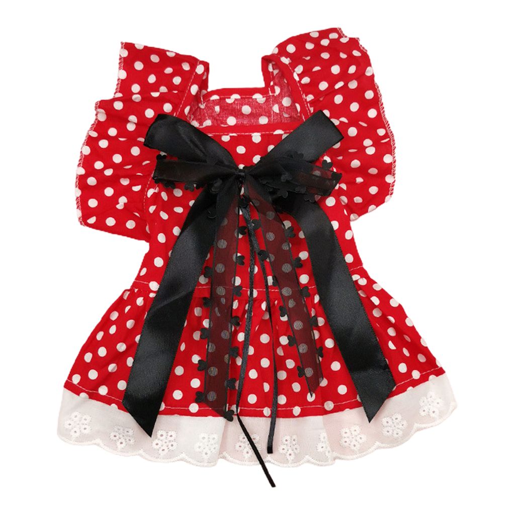 Hundekleid mit Spitze, Rüschensaum, gepunktet, bedruckt, Schleife, Haustier-Prinzessinnenrock, dünn, Frühling/Sommer, Welpenkleid für kleine Hu...