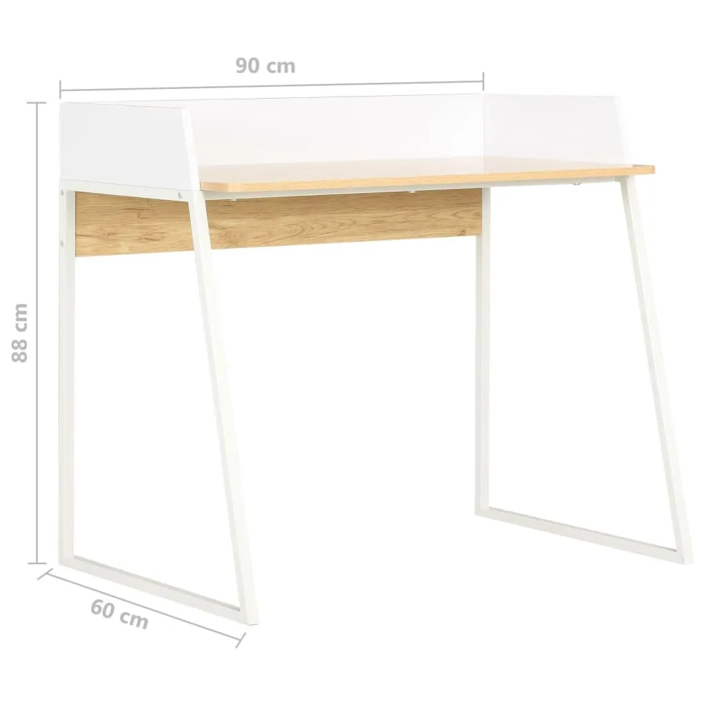 Bureau bicolore blanc et chêne 90x60 cm structure robuste et moderne - 7