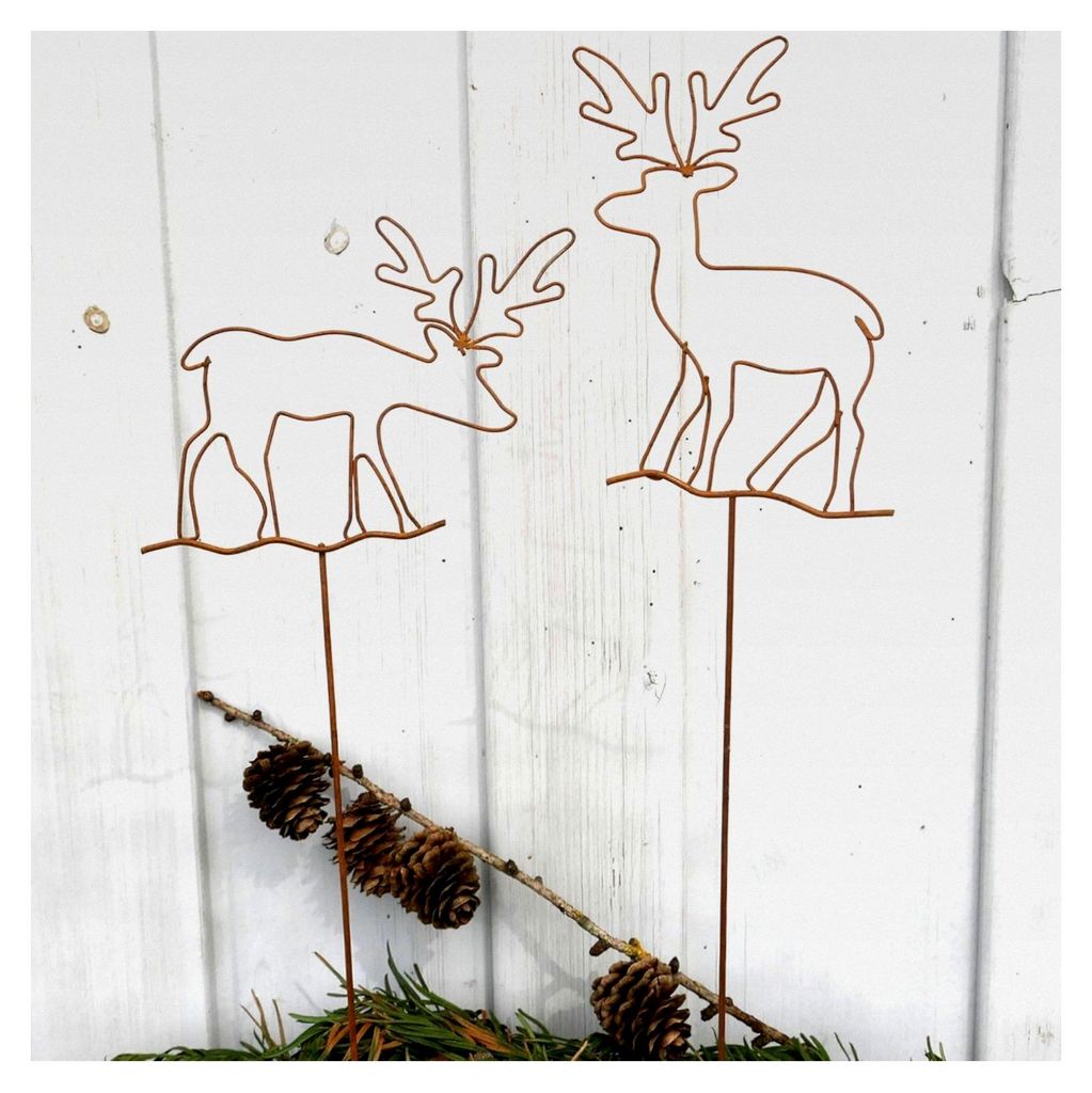 Gartenstecker Elch 2er Set Metallstecker für Innen- und Außendekoration in Rostoptik