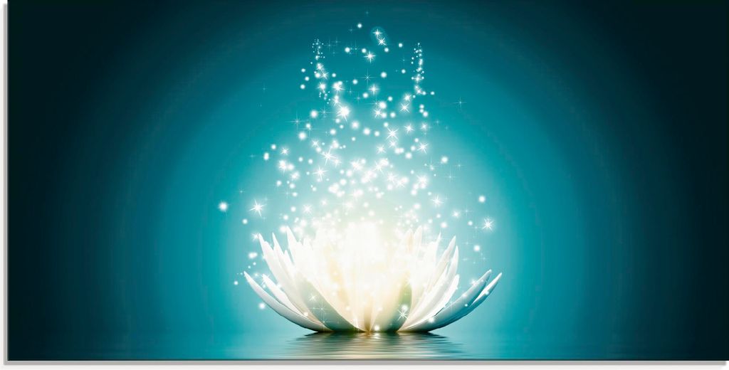 ARTland Glasbild Magie der Lotus-Blume - türkis Größe: 60x30 cm