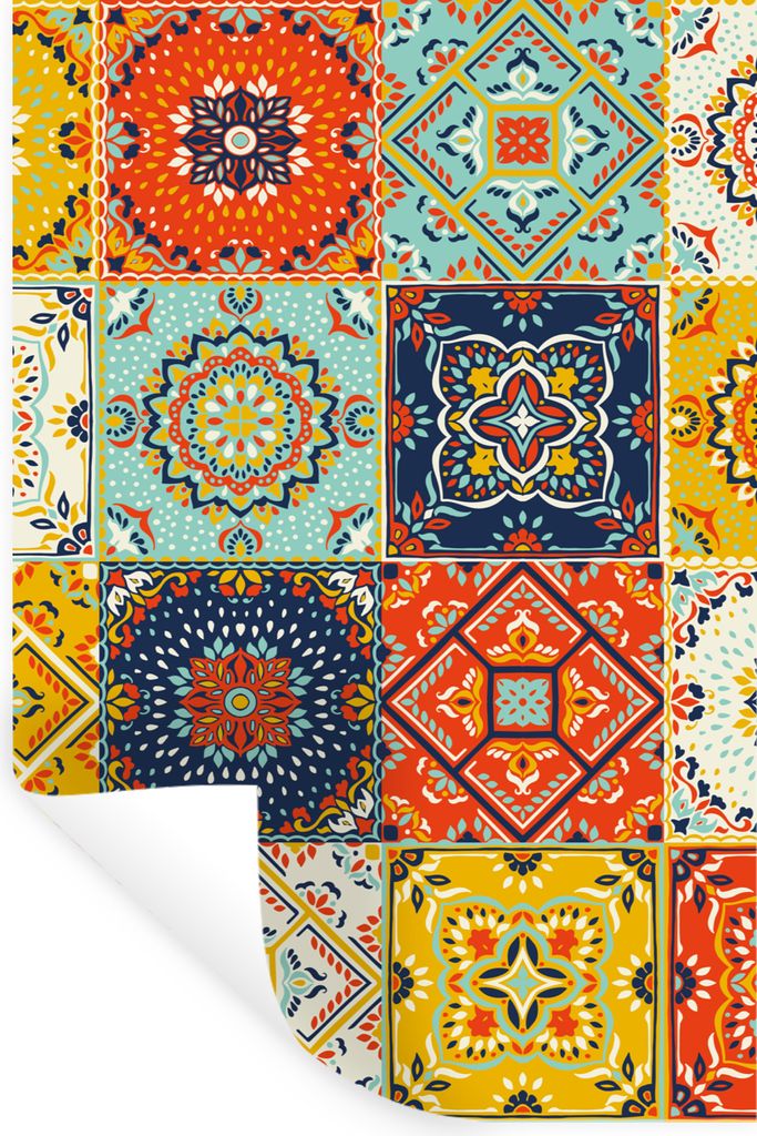 MuchoWow Wandtattoo Wandsticker Wandaufkleber Vintage - Blumen - Muster - Weiß - Orange 40x60 cm Selbstklebend und Repositionierbar - Wierderver...