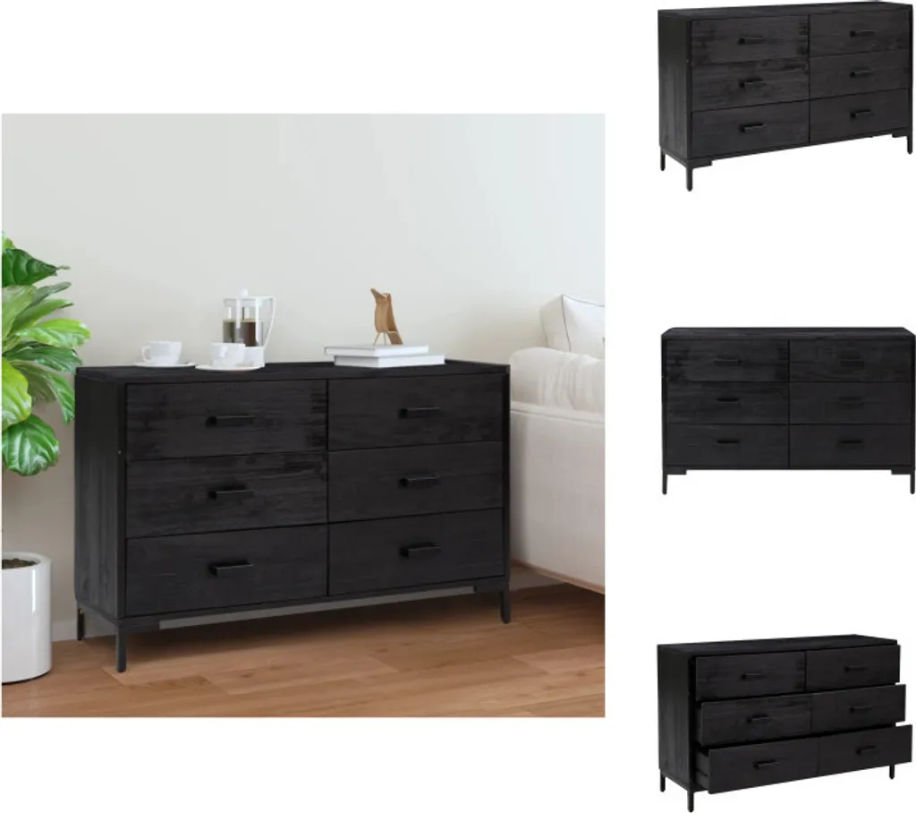 Sideboard Noir 110 cm en Pin Massif - Fini le Désordre dans le Salon