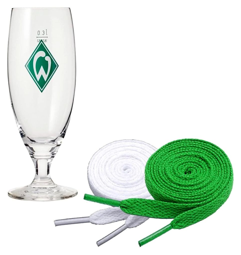 Bierglas Tulpe von SV Werder Bremen mit 2 Paar Fan-Schnürsenkeln