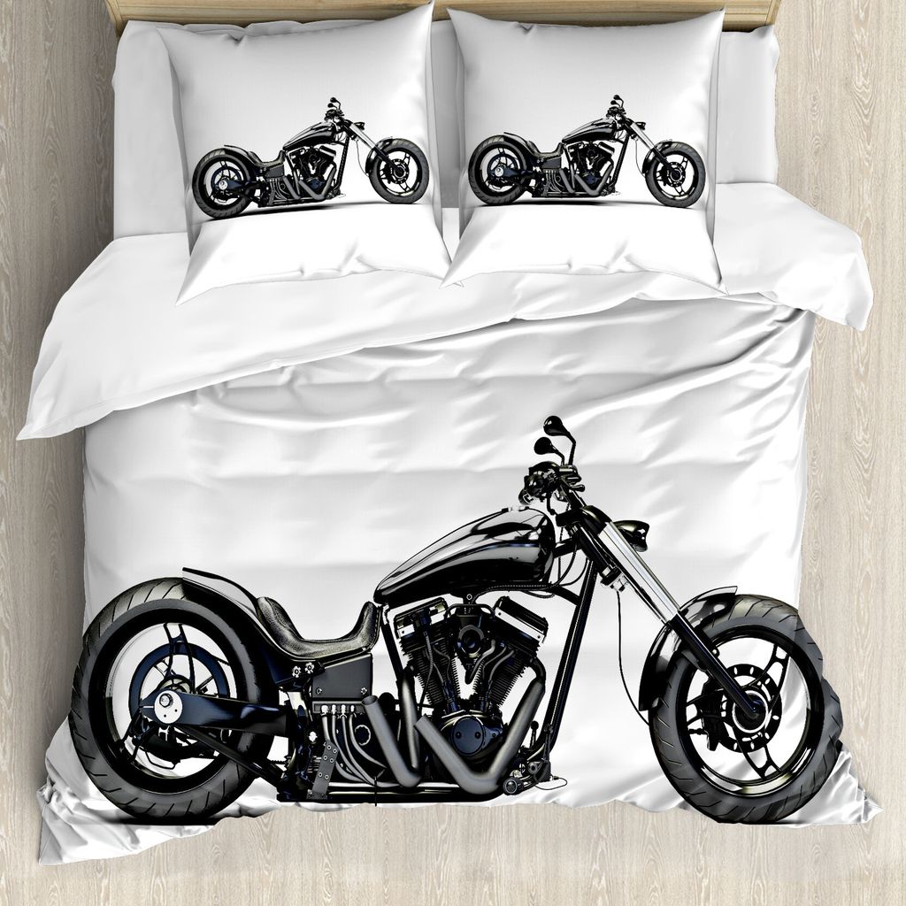 ABAKUHAUS Männlich Bettbezug, benutzerdefinierte Motorrad, Milbensicher Allergiker geeignet mit Kissenbezügen, 200 cm x 200 cm - 80 x 80 cm, Grau...