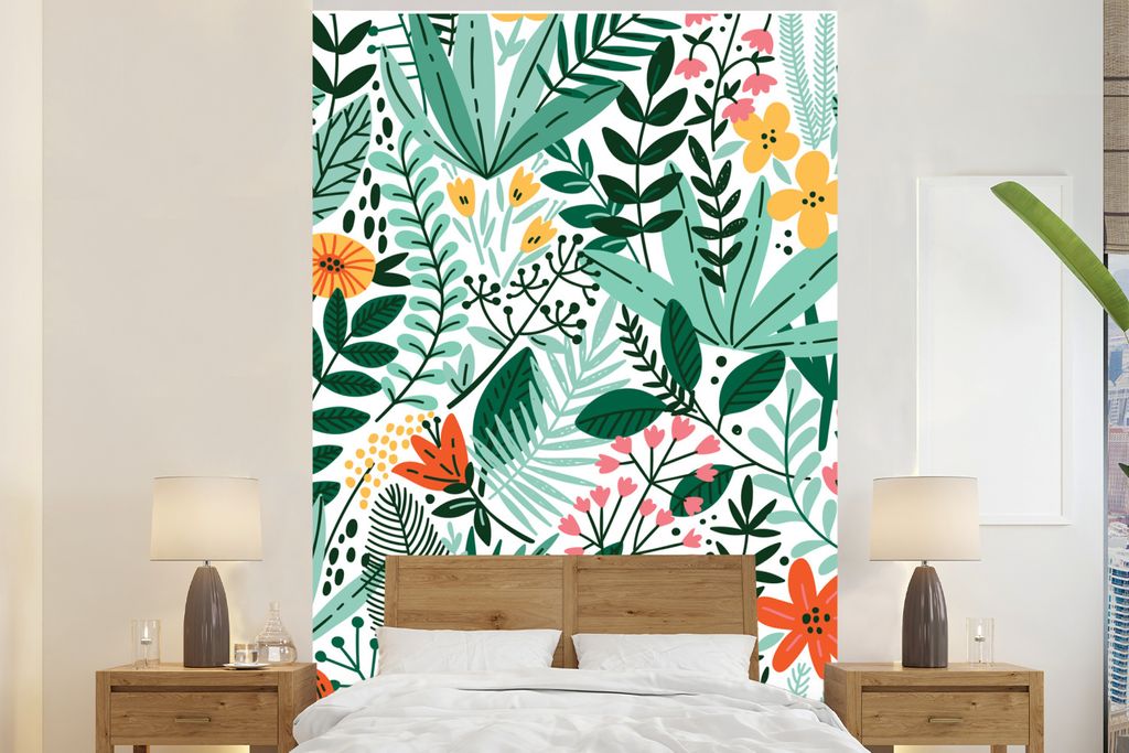 MuchoWow Fototapete für Wohnzimmer oder Schlafzimmer Wandtapete Vinyl Motivtapete Sommer - Natur - Muster - 160x240 cm - Vinyltapete