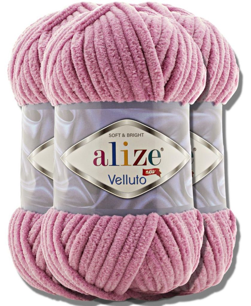 Alize 3x 100g Velluto dicke Wolle, Uni, Chenille, Häkeln, Stricken (Rose | 98)