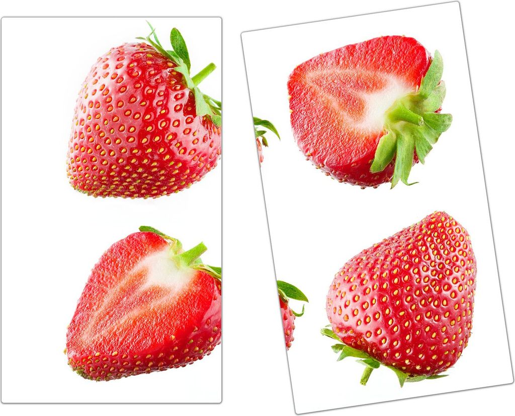 Spritzschutz Herdabdeckplatte Schneidebrett aus Glas Vier Erdbeeren 2-Teilig (60x52cm)