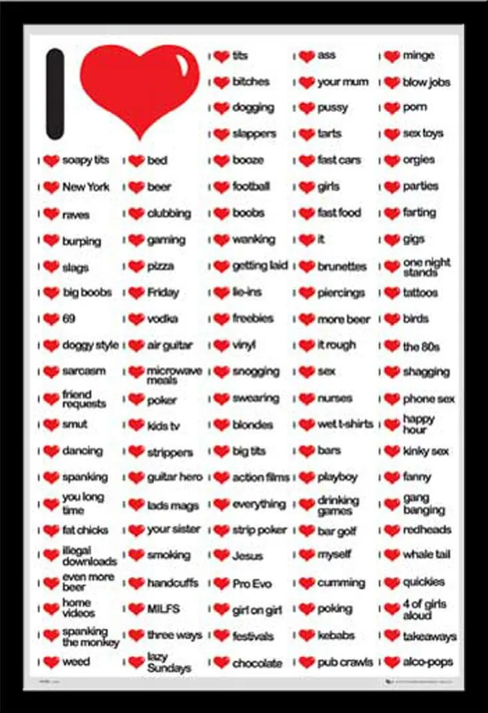 Poster I Love avec Cadre Maxi MDF Noir Shinsuke et Vitre Acrylique