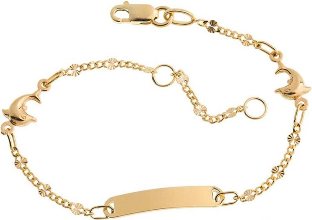 SILBERKETTEN STORE Kinder-Gravurarmband Delphin - 375 Gelbgold, Länge wählbar - 14cm