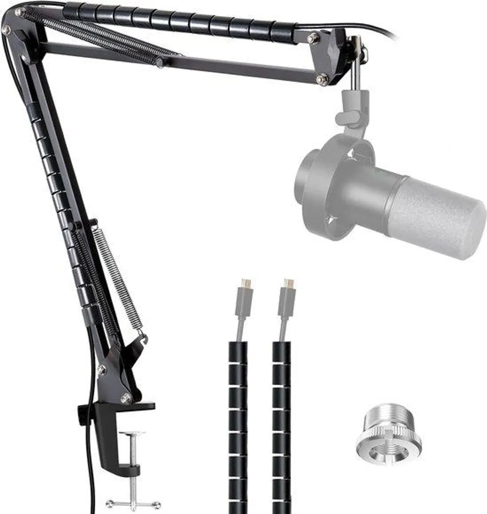 Bras de micro réglable avec guide-câble pour setup gaming et podcast