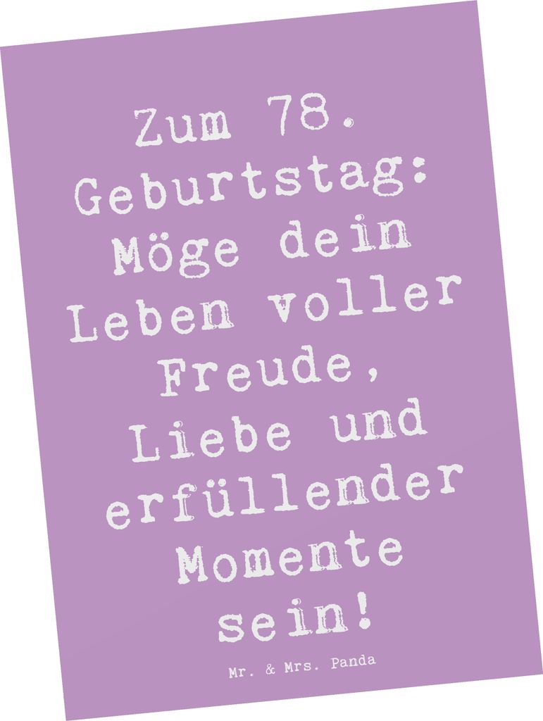 Mr. & Mrs. Panda Postkarte Spruch 78. Geburtstag Freude Produktbild 