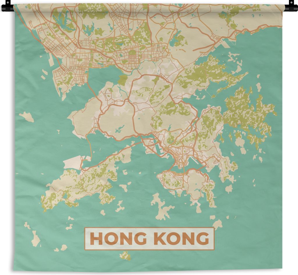 MuchoWow Wandteppich Wandbehang Karte - Hongkong - Stadtplan - Vintage - Karte 150x150 cm Tapisserie Dekoration Wandtuch - Wohnaccessoires - Mode...