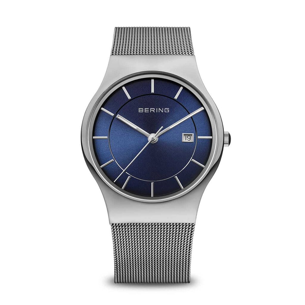 BERING Classic Herrenuhr silber/blau 11938-003