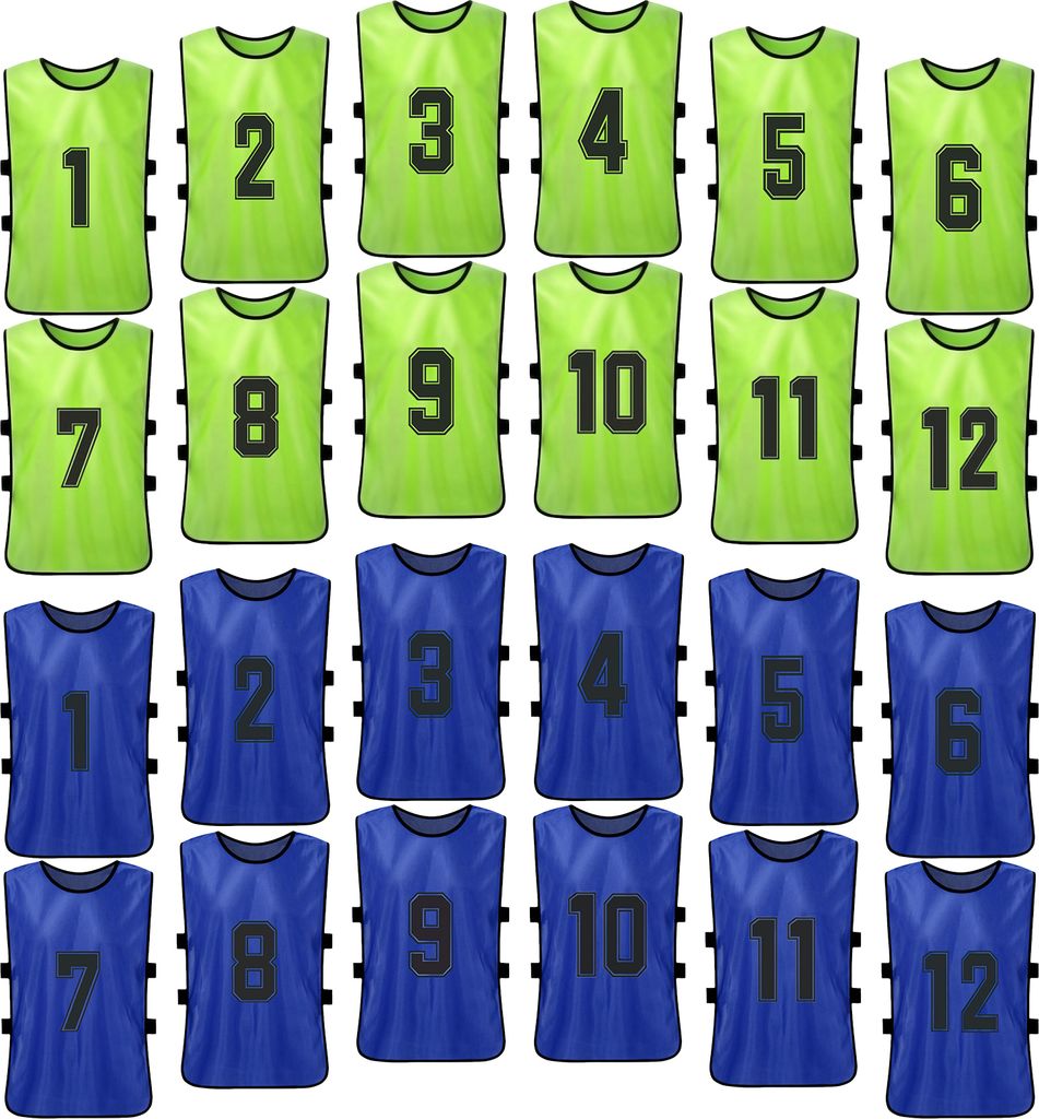 Sport-Trainingsweste, Fußballweste, schnell trocknendes Trikot, geeignet für Basketball, Fußball und anderes Training, 24 Stück, grün + blau