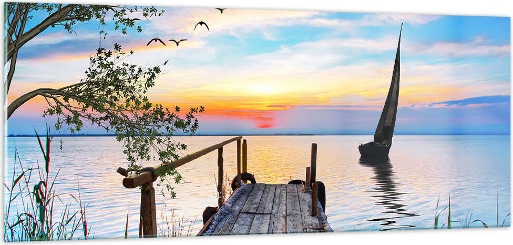 Bilder auf glas - Brücke See - 100x40cm - Glasbilder - Wandbilder - Bilder - Kunstdruck - zum Aufhängen bereit - Wanddekoration aus Glas - Glas B...