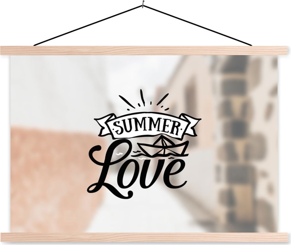 MuchoWow Textilposter Sommer - Liebe - Zitat 60x40 cm mit holzfarbenen Rahmen - Bilder