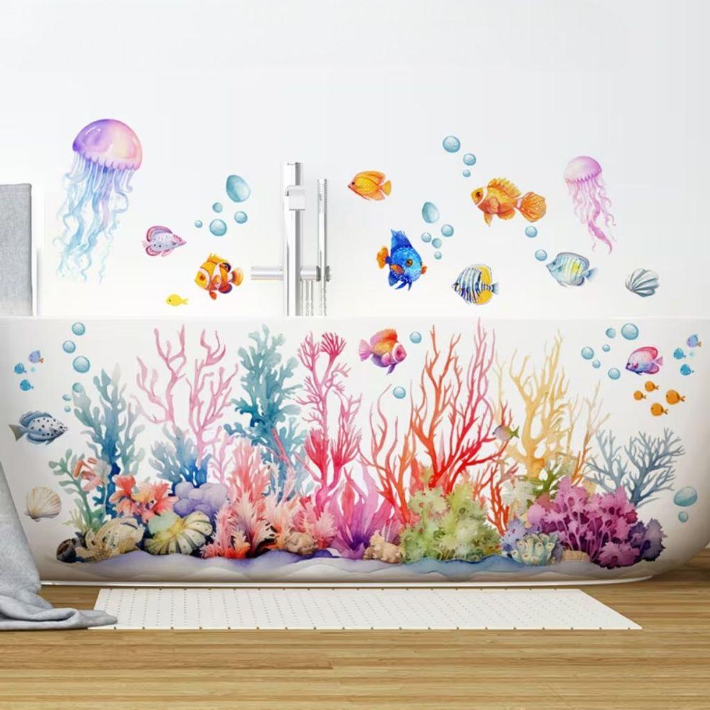 Wandsticker Meer Unterwasser Korallen Fische Quallen Produktbild 