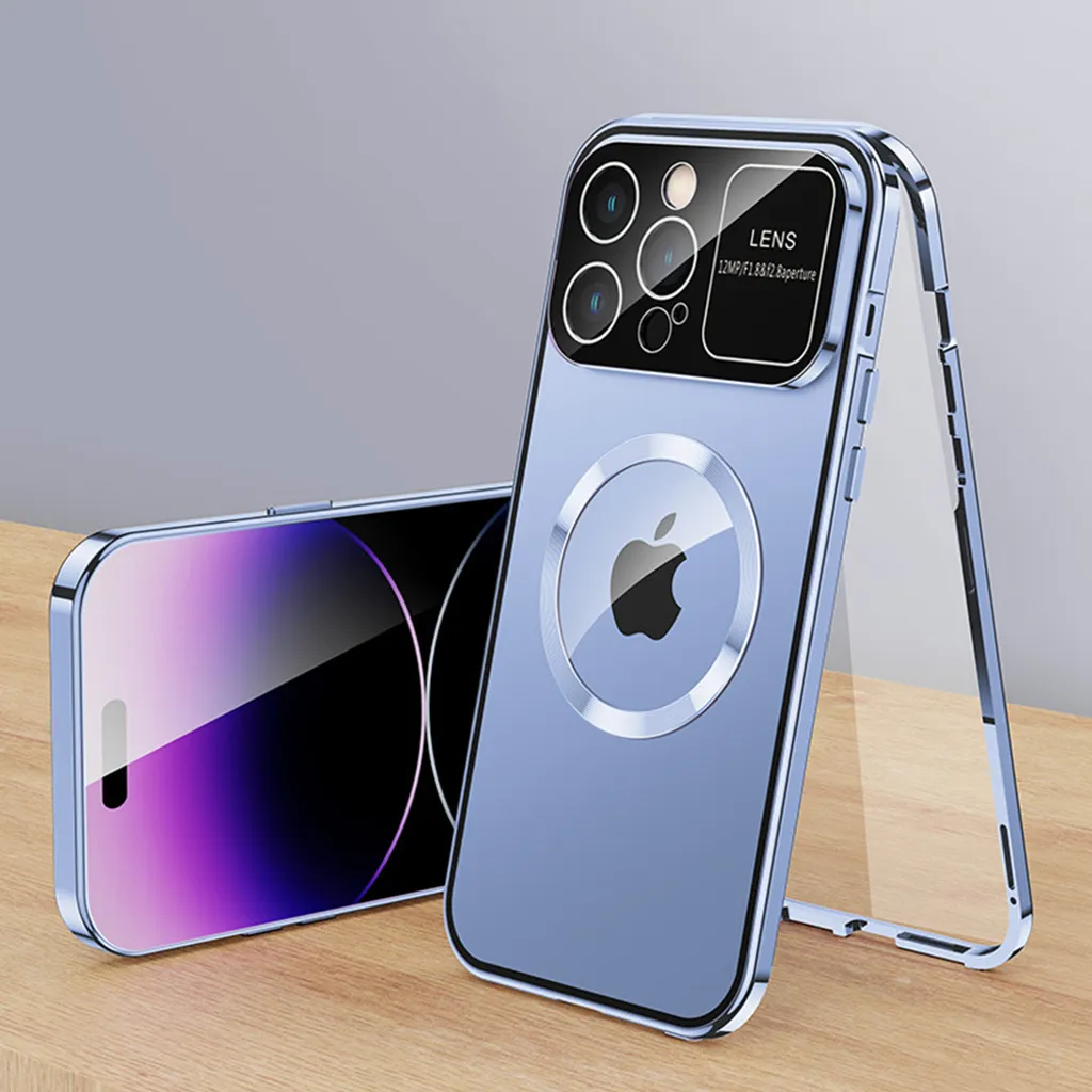 Custodia Magnetica iPhone 14 Pro con Struttura Metallo Blu